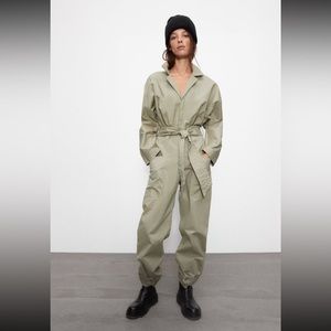 Zara Olive Green Khaki Super Soft Long Belted Jumpsuit